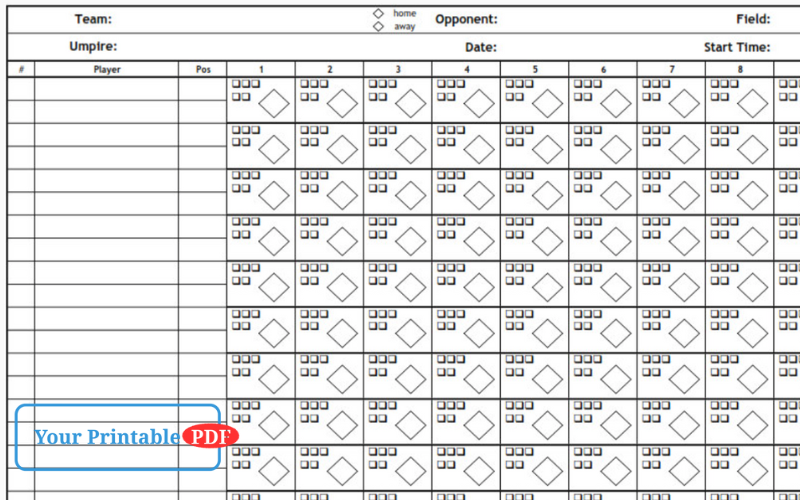 Printable PDF Baseball Scorecard Lineup Count Sheets