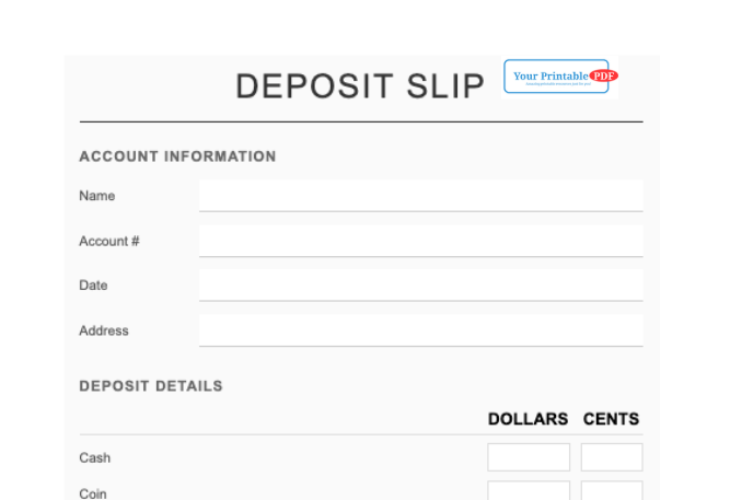 Printable Bank Deposit Slip